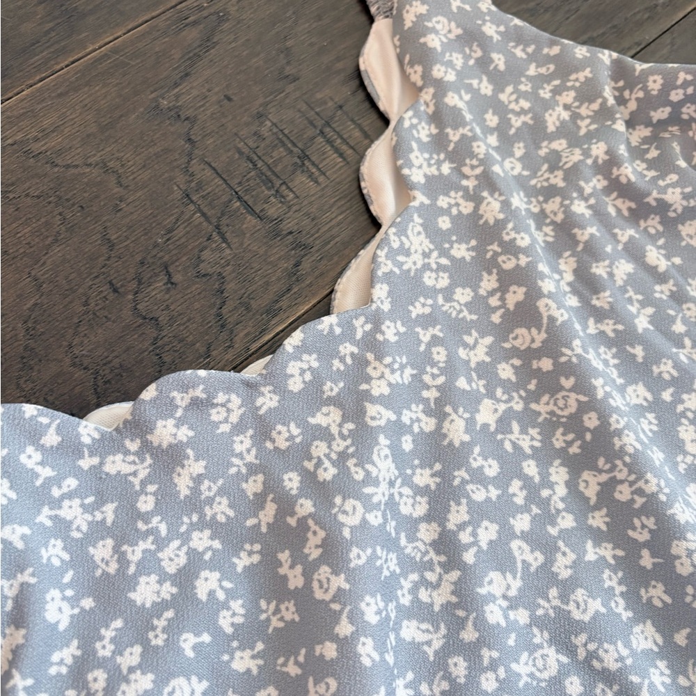 Blue and White Scalloped Floral Maxi Dress